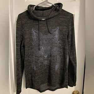 Thin Dark Grey Wolf Print Hoodie - Size Small